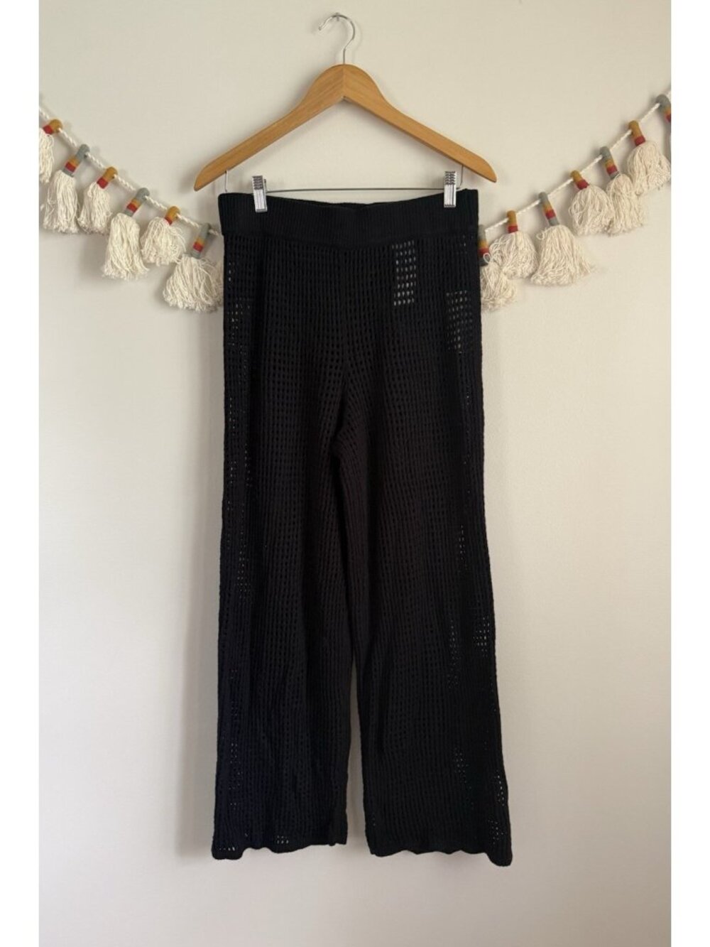 Abercrombie & Fitch Black Open Knit Pull On Straight Leg Pant Cover Up Beach M